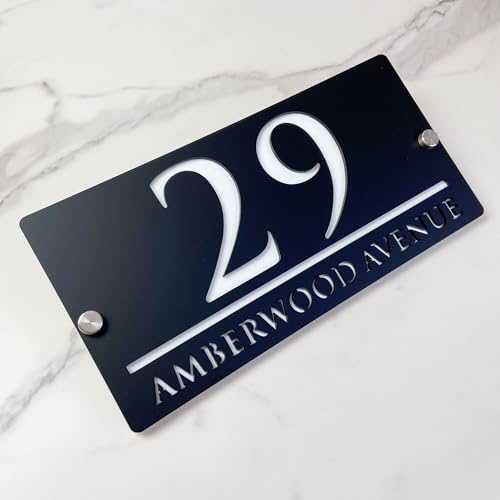 Custom Modern Two-Tone Acryl 3D Floating House Numbers - Personalisiertes Adressschild für stilvolle Outdoor-Dekoration - Wetterfestes Hausnummernschild für Curb Appeal (Schwarz / Weiß)