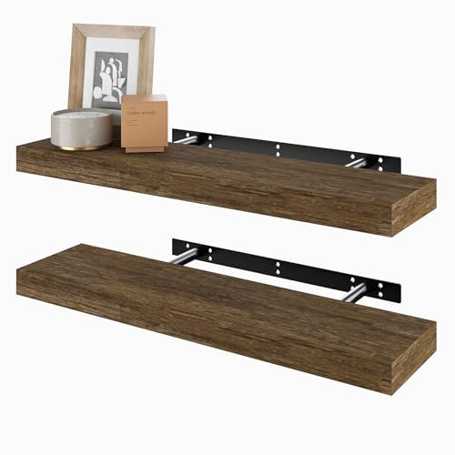 BAMEOS Schwebregale, 60cm Wandregale, Dekorative Wandmontierte Regale, Set von 2, Wanddeko für Bad, Küche, Wohnzimmer und Schlafzimmer