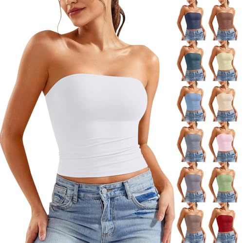 Bandeau Top Damen Tube Crop Top Sexy Trägerloses Tops Schulterfreies Y2k Ohne Träger Enge Tops Basic