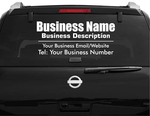 Custom Business Information Advertising Vinyl Decal, Car Rear Window Bodywork Sticker, Customisable Size and Colour (White, Medium (60cm x 40cm))