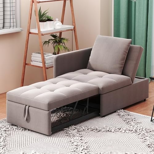 Kebnor Polsterbett Schlafsofa 3 in 1 Multifunktions-Schlafsofa, Leinenstoffsofa mit Verstellbarer Rückenlehne, Liegesofa für kleine Räume (Grau)