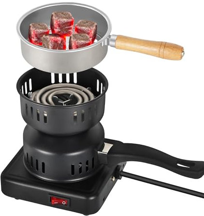 SERdeerCH Hornillo Cachimba Electrico Accesorios Premium Incluyendo Cesta de Carbón Extraíble Pinzas para Shisha Hookah, Barbacoa (Negro)
