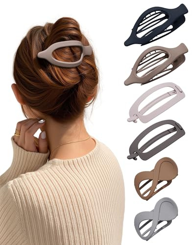 Kajeer 6 Stück Flache Haarspangen für Damen - Französische Flachen Haarklammern Bequeme Flat Hair Claw Clips für Dickes Dünnes Haar, Alltag, Sport, Fahren (Brauntöne)