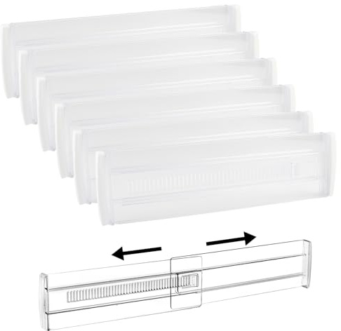 Vaskula 6 Stück Schubladentrenner Verstellbar 11.81-20.47 in Transparent Schubladeneinsatz Küche Ordnungssystem Kleiderschrank Breite 3,14 in für Heim Büro Schubladen Organizer
