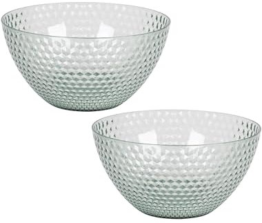 Cambridge Fete Set of 2 Plastic Serving Bowls – Large Reusable Salad Bowls, Green Diamond Effect BPA-Free Plastic, Lightweight, Picnics, Camping, BBQ, Party, Outdoor/Indoor, Hot Tubs/Pools, 2 Pack