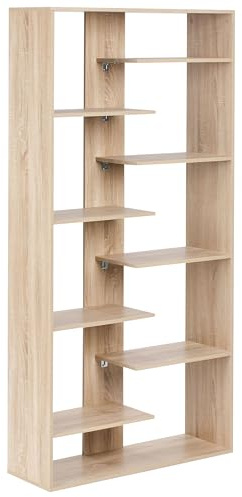Beliani 8 Tier Bookcase Shelves Particle Board Open Back Minimalist Design Light Brown Fontas