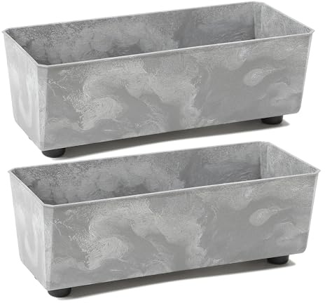 Tymar Blumentopf rechteckig innen, Blumenkasten mit füßen, Pflanzkübel, Kräuterkasten, 2 Stück_SAGA ((2pack) Beton, 37,5x17cm)