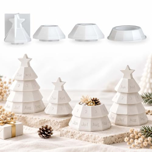 Silikonformen Gießformen Weihnachten WISIRENT, 4 Stück Kalender Silikonform Set Gießformen Silikon Adventskranz, 3d Weihnachtsbaum Form Gipsformen Zum Gießen Stern für Bastelarbeiten, Diy