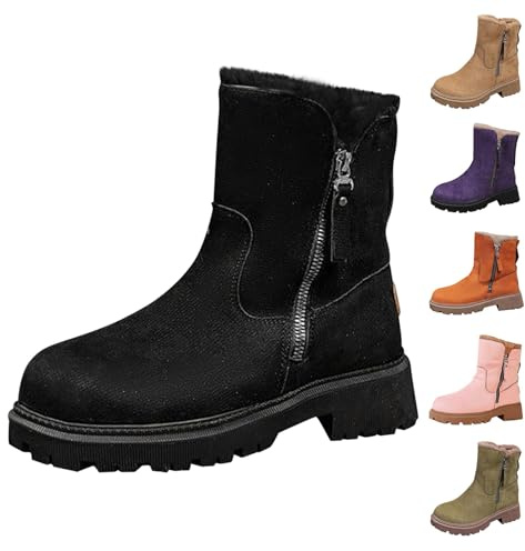 Stivali da Neve per Donna, Stivaletti Invernali Imbottiti Impermeabili con Pelliccia,Tacco Basso Comodo e Suola Antiscivolo,Scarpe con Zeppa per Tempo Freddo,Boots alla Outdoor e Casual