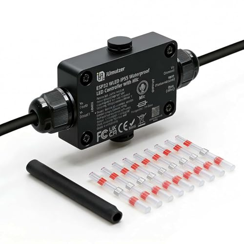 WLED Controller ESP32 IP65 impermeabile WLED digitale striscia controller con microfono, DC5-24 V, fusibile 20 A, per strisce LED indirizzabili WS2811/WS2812B/SK6812/WS2814/SK19703/SK16703