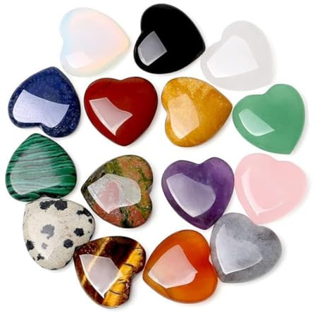 YAZWUR 15 Stück Glücksbringer Herz Kristalle Edelsteine Set Kleine Geschenke Valentinstag Steine Lucky Charms Herz Deko Mini Gastgeschenke