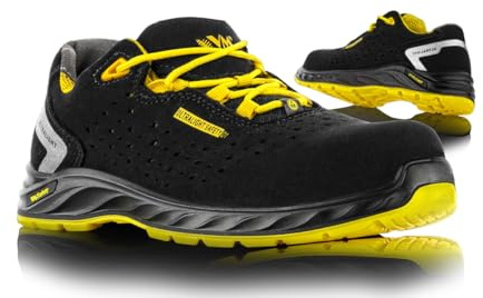 VM FOOTWEAR Sicherheitshalbschuhe Chicago 2285-S1PL ESD/Gr. 45/Schwarz-gelb/Herren Damen/Leicht Arbeitsschuhe Bequem/Dämpfung/Anti-Smashing/Atmungsaktiv/Wasserabweisende/rutschfeste Sohle