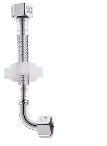 PureBowlic Tubo Flessibile in Acciaio Inox 304 Con Connettore a Gomito 90°, Per Fornitura Acqua Calda E Fredda In Cucina, Bagno O WC, Per Raccordi Maschio, Include Chiave Plastica (20 CM)