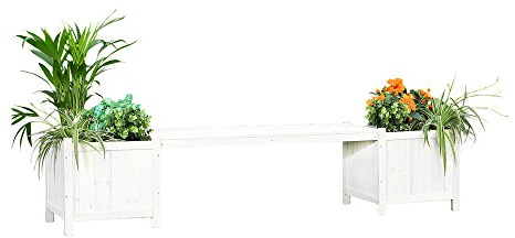 Mucola Gartenbank Sitzbank mit 2 Blumenkästen Holz imprägniert Natur | 2-in-1 mit Pflanzkästen für Blumen, Sitzfläche für 2 Personen, Terrasse, Balkon, outdoor, nummerierte Teile, schneller Aufbau