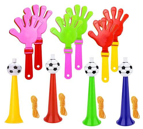 4 Piezas Vuvuzela Trompeta de Animadora Tocando Plástico, 6pcs Aplausos de Mano para Hacer Ruido de Fiesta, Bocinas de Plástico para Estadio Bocinas para Animar Futbol para Fiesta Niños, Cheer Cuerno