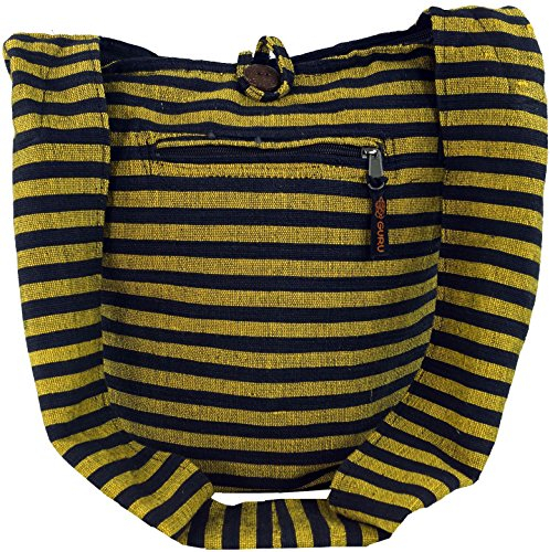 GURU SHOP Sadhu Bag Gestreift, Goa Tasche, Schulterbeutel - Gelb/schwarz, Unisex - Erwachsene, Baumwolle, 35x35x25 cm