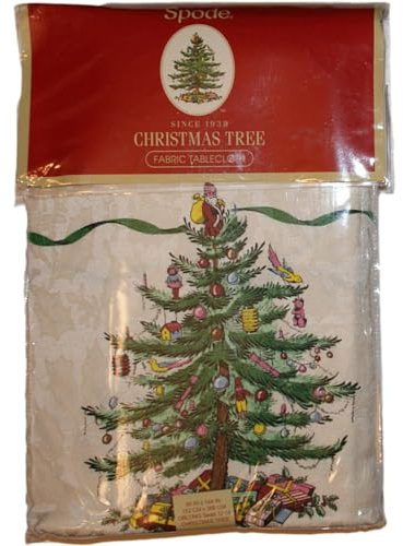 Spode Avanti Linens - Table Cloth, Jacquard Woven Fabric, Rectangular Tablecloth, Kitchen Décor, 60 x 144 Christmas Tree Green