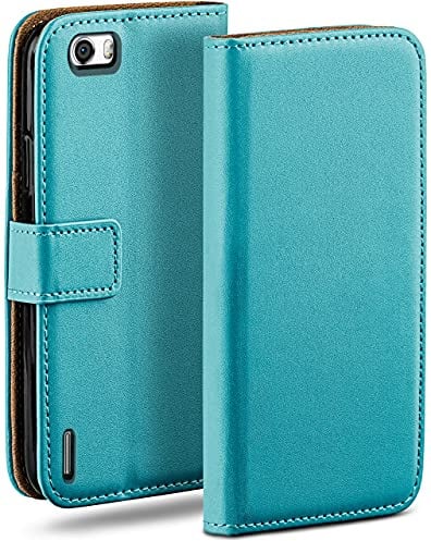 moex für Huawei Honor 6 Hülle mit Kartenfach, Handyhülle klappbar 360 Grad Schutzhülle, PU Leder Handytasche Huawei Honor 6 Klapphülle Flip Case, Türkis