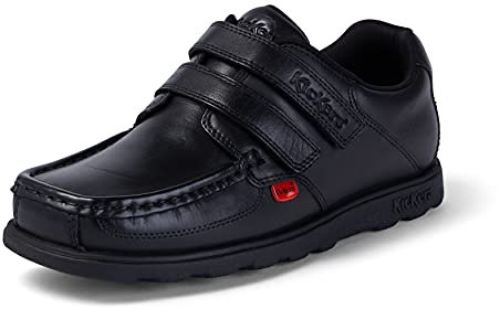 Kickers Youth Boy's Fragma Moc Toe Twim Strap Leather School Shoe, Black, 4 UK