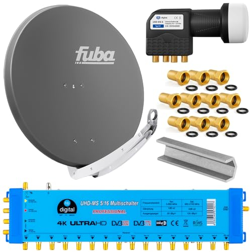 FUBA 16 TEILNEHMER DIGITAL SAT ANLAGE DAA850A + 0,1dB LNB Full HDTV 4K + PMSE Multischalter 5/16 + 35 Vergoldete F-Stecker Gratis dazu
