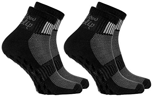 Rainbow Socks - Damen Herren Sneaker Baumwolle Antirutsch Sport Stoppersocken - 2 Paar - Schwarz - Größen 44-46