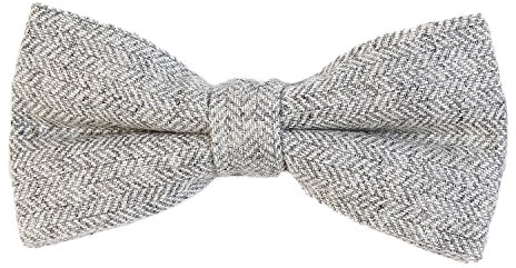 DonDon Herren Fliege 12 x 6 cm Fischgrät-Muster gebunden und stufenlos justierbar aus Baumwolle im Tweed Style hellgrau