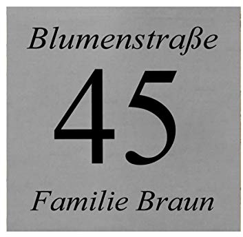 ID Hausnummer Schild mit Gravur nach Wunsch Edelstahl in 5 Größen mit 4 Bohrungen (10x10 cm)