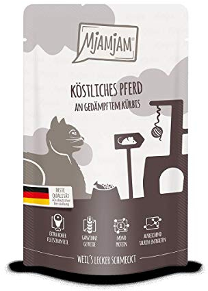 Katzen Nassfutter: köstliches Pferd an gedämpftem Kürbis - 12er-Pack, hoher Fleischanteil