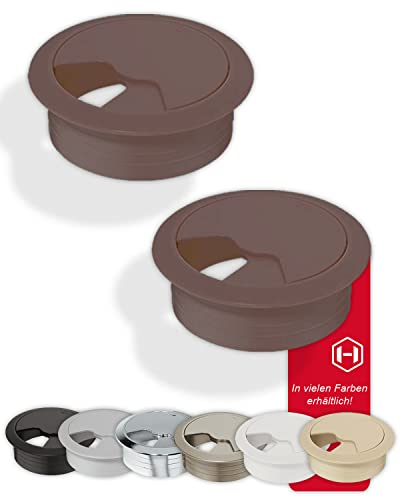 2 piezas - Entrada De Cables Escritorio Plástico h1001 Redondo por dejar Marrón encaminamiento para Prensa Caja Taladro - Ø 80mm OJALES salida muebles oficina,mesa,Autocaravana uvm. möbelbeschläge von