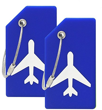2PCS Silicone Luggage Tag with Name ID Card,Blue Luggage Tags to Suitcase