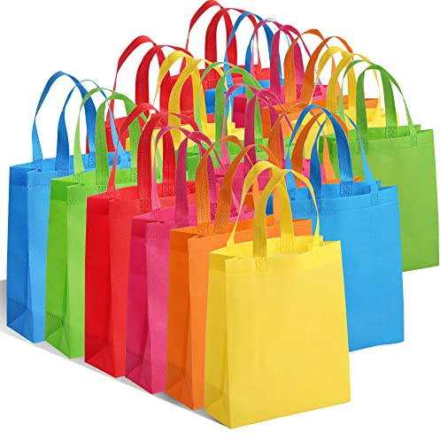 BOENFU 30 Pcs Party Bags with Handles Non-Woven Gift Tote Bags Toy Goody Sweet Gift Bags for Kids' Birthday, Halloween, Christmas, Thanks Giving Days, Wedding Party Supplies (Colourful)
