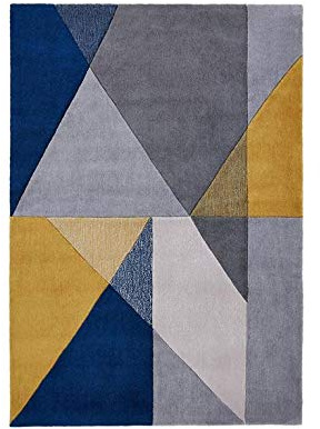 Rugs Direct Origin Trio Blue/Ochre Rug, 100% POLYESTER, 160 x 230