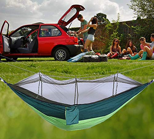 Huike Hamac de camping ultra léger avec moustiquaire, capacité de charge de 300 kg, respirant, parachute à séchage rapide, nylon, double hamac avec moustiquaire