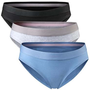 DANISH ENDURANCE Damen Bikini Slip aus Bio-Baumwolle, 3 Pack, Schwarz, Grau, Blau, Unterhose (Mehrfarbig (1x Schwarz, 1x Grau, 1x Blau), Large)
