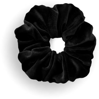 Leirinik Velvet Scrunchie schwarz 1er Pack - 14 cm - hochwertiger Haargummi aus 100% Polyester - Samt Optik für Damen & Mädchen - alle Haartypen - haarschonend