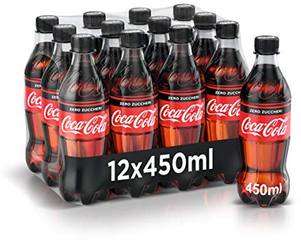 Coca-Cola Zero Zuccheri – 12 Bottiglie da 450 ml, Tutto il Gusto della Formula Coca-Cola Senza Calorie, in Bottiglia PET 100% Riciclabile, Bevanda Analcolica con Edulcoranti.