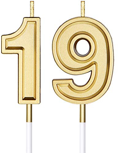 19e Bougies d’ Anniversaire Bougie Numérique de Gâteau Bougies de Gâteau Joyeux Anniversaire Topper Décoration pour Faveur de Célébration de Mariage Anniversaire, Or