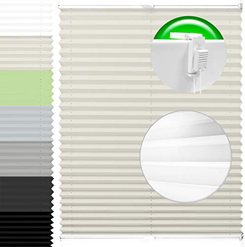 Horivert Plissee Pliseerollo mit Klemmträger Ohne Bohren Stoff Fensterrollo Klemmfix Faltrollo Jalousie Sonnenschutz Blickdicht 100x100 cm