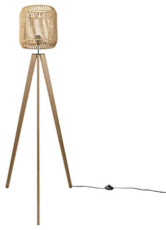 Paco Home Stehlampe Modern Wohnzimmer Schlafzimmer Rattan Optik Boho Korb Stehleuchte E27, Lampenfuß: Stehleuchte Holz, Lampenschirm: Natur (Ø28 cm)