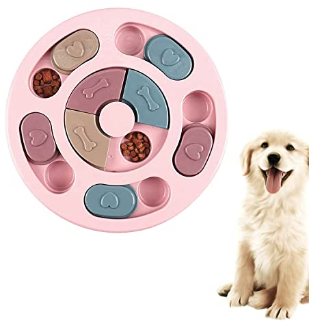 SUOXU Dog Puzzle Slow Feeder Dog Toy, Puppy Treat Dispenser Feeder Toy, Interactive Dog Puzzle Feeder Dog Training Improve IQ Puzzle Dog Bowl (Pink)