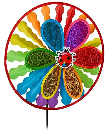 Relaxdays Windrad, Blumenstecker reflektierend, Garten & Balkon, HBT: 84,5 x 34,5 x 12 cm, Vogelabwehr, Regenbogen, bunt