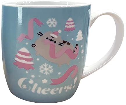 Close Up Pusheen Weihnachtstasse Cheers - weiß/blau/rosa, Bedruckt, aus Porzellan, Fassungsvermögen ca. 300 ml.
