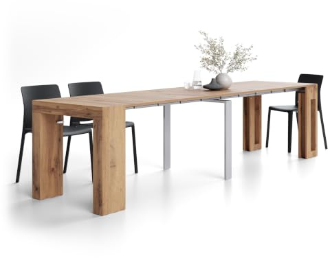 MOBILI FIVER, Table Console Extensible avec rallonges intégrées Evolution, 45(305) x80 cm, Bois Rustique, pour 12 Personnes, Console Extensible pour Couloir, Entrée, Salon, Made in Italy