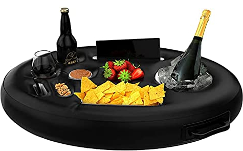 Bar flottant pour piscine, Lit de glace gonflable pour Piscine, Plaque de billard,Porte-gobelet gonflable Placez des fruits, du vin rouge, des téléphones portables, etc,(Noir, 70 * 50 * 10cm)