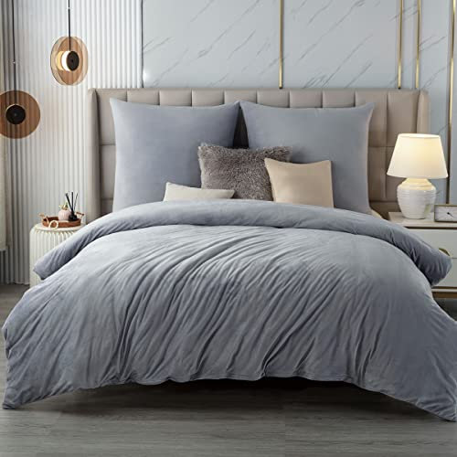 Soifox Winter Flanell bettwäsche 220x240 Grau - Flauschige und warme Cashmere Touch Bettbezug + Kissenbezug 2er Set 80x80 cm mit Reißverschluss