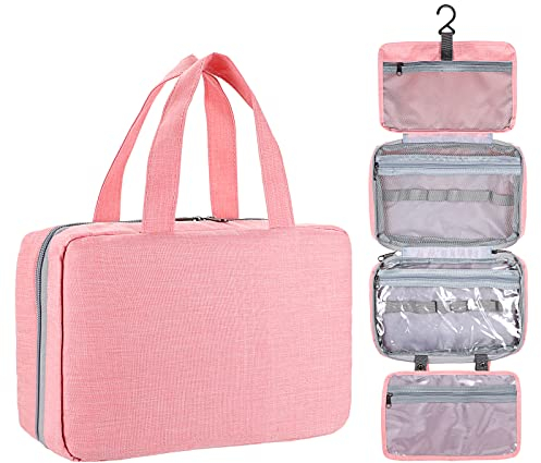 IGNPION Kulturbeutel zum Aufhängen, faltbar, Kulturbeutel für Damen und Herren, Fitnessstudio, Rasur, Organizer, Tasche, Reise-Kosmetik-Make-up-Tasche mit 4 Fächern, rose