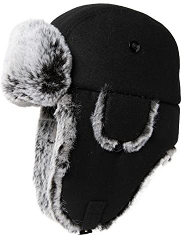 Comhats warme Fliegermütze für Herren Ohrenschützer Unisex Wintermütze mit Ohrenklappen weiche Kunstfellmütze Winddicht Schwarz M