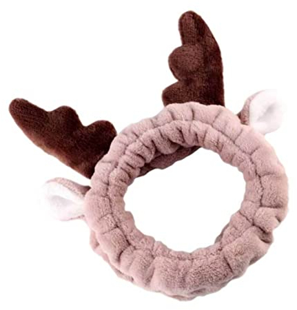 Spa Gesichtsstirnband süßes Geweihstirnband für Mädchen und Damen Elastic Fleece Hair Band zum Waschen von Gesichtsduschen Sportsäule (braun) Make -up -Stirnbänder Make -up -Stirnband, Spa