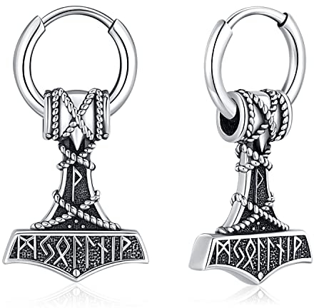 Thors Hammer Ohrringe Sterling Silber 925 Wikinger Mjölnir Ohrstecker Herren Wikinger Ohrringe Thors Hammer Schmuck für Männer Herren Jungen