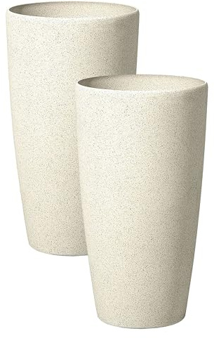 Blumentopf Steingemisch/Glasfaser beige rund hoch 23x23x42 cm Outdoor Abdera